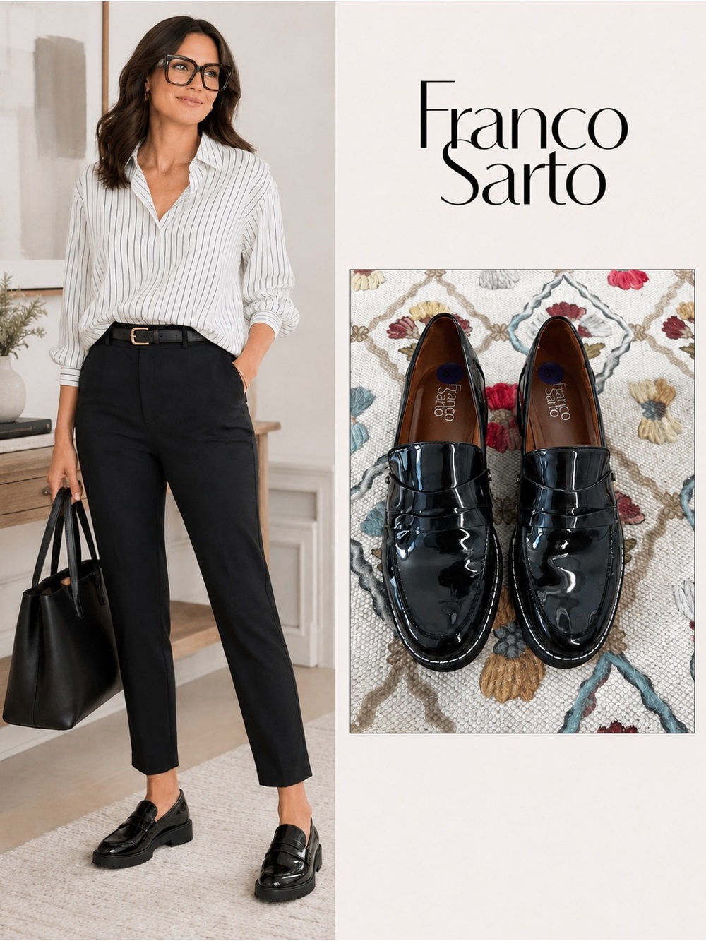 Franco Sarto Black Patent Penny Loafers